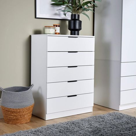 Chest 5 Drawers White Bedroom Furniture Clothing Bedside Storage Organiser Unit (1/5)