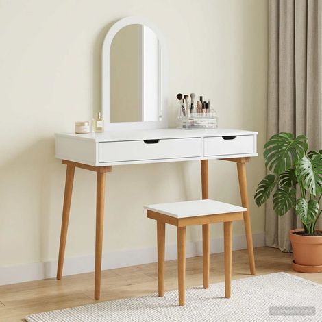 Ensemble coiffeuse 3 pièces avec miroir et tabouret blanc 100 x 50 x 143 cm - PANGIVO (1/5)