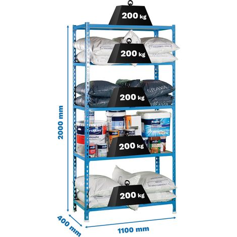 Simonrack Metallregal ohne Schrauben blau Holz 5 Ebenen