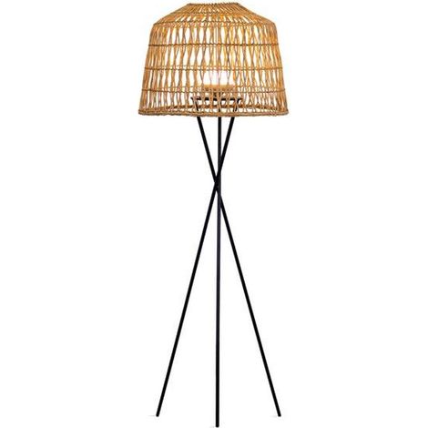 LED Außenleuchte Rattan Schirm 148 cm mit Akku Leuchtmittel IP54 2700 K Fernbedienung dimmbar Dreibein Stehlampe außen Garten (1/5)