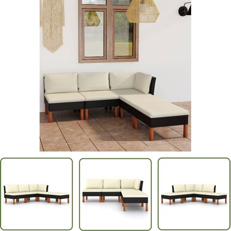 INLIFE Salon de jardin 5 pcs avec coussins Résine tressée Noir (1/5)