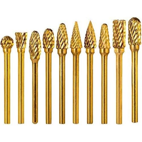 10pcs Double Cut Titanium Carbide Rotary Burrs 3mm Shank 6mm Head Solid Tungsten Carbide Rotary Files for Die Grinder Metal Carving Polishing (1/5)