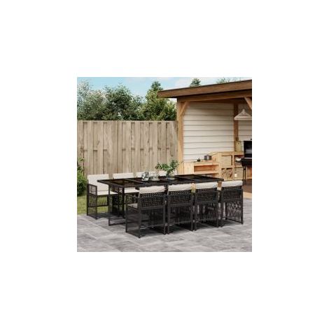 Ensemble à manger de jardin 9pcs coussins noir résine tressée (1/5)