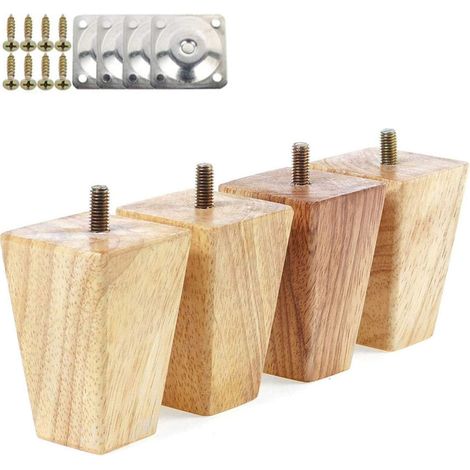 4 Stück Möbelbeine aus Holz 5cm Sofabeine mit Montageplatteund Schrauben für Bett Tisch Sessel Schrank
