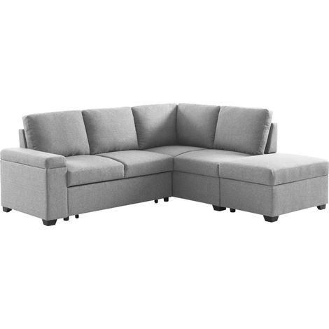 3-seater corner sofa bed with footstool Light Grey 223x83x89 cm - Carl (1/5)