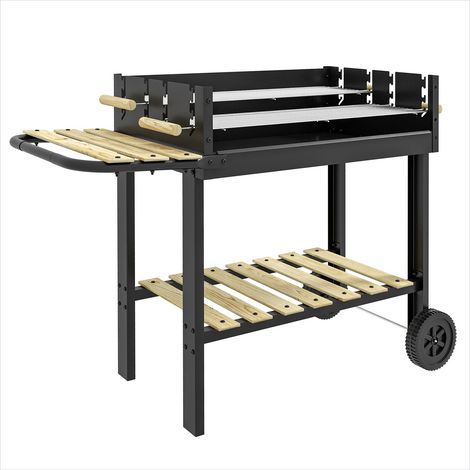 Barbecue au charbon Double gril ajustable 4 hauteurs sur chariot (1/5)