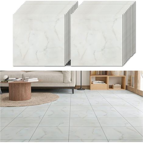Adhésif Carrelage Marbre Gris Dalle PVC sol Imperméable Stickers Salle de Bain Cuisine Chambre Garage Épaissir 1.5mm 30cm×30cm 24 Pièces (1/5)