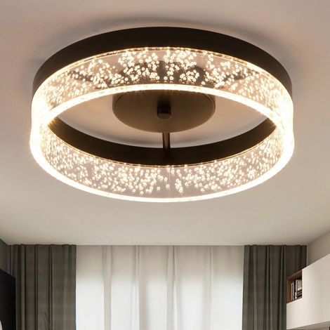 Ganeed Lampe plafonnier LED, 20W montage encastré noir pour cuisine avec abat-jour en acrylique transparent granuleux, lampe plafonnier ronde pour couloir et salle à manger
