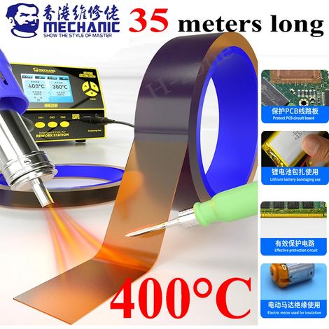 (400 x 35 m, 25 mm) Ruban adhésif polyimide résistant aux hautes températures pour circuit imprimé de téléphone, protection et isolation de batterie. (1/5)