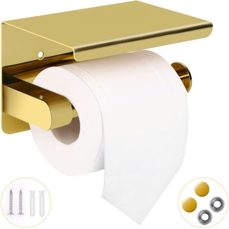 Toilet Paper Holder with Shelf - Wall-Mounted Stainless Steel Toilet Roll Holder for Bathroom (Gold) (1/5)