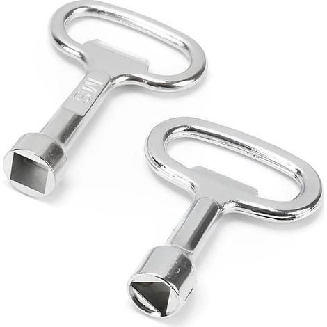1 clé carrée - 1 clé triangulaire - Clé pour vanne d'air de 8 mm - Clé de purge d'air - Clé pour vanne de purge de chauffage du coffret de compteur d'eau - argent