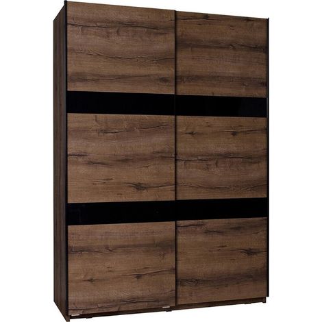 Armario Fivelbo 109, Roble del Monastery + Negro brillante, 215x150x69cm, Puertas de armario: Correderas, Número de estantes: 5