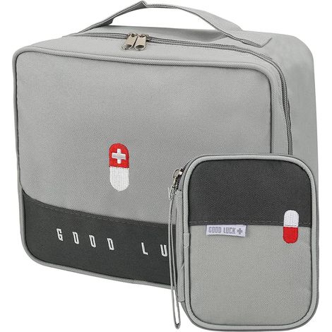 2 Pièces Trousse de Premier Secours Vide, Sac de rangement pour boîtes à médicaments, Mini trousse de premiers soins étanche portable pour Situations D'urgence à Maison,Voiture,Randonnée (Gris) (1/5)