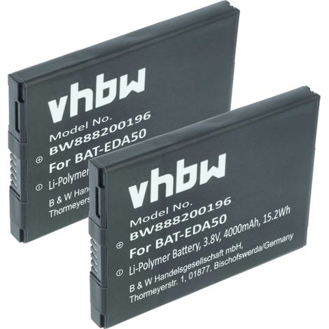 vhbw 2x Batterie compatible avec Honeywell Scanpal EDA50, EDA50K, EDA51, EDA70, EDA50hc, EDA40 scanner de code-barre POS (4000mAh, 3,8V, Li-polymère)