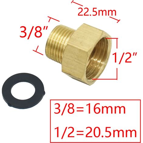 Raccord fileté en laiton (1/2" à 3/4" - 3/8") mâle et femelle (1/2", 3/4" - 3/8") pour robinet de douche/tuyau. Adaptateur en cuivre, 1 pièce. (1/5)