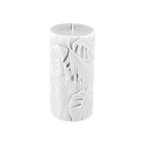 Bougie Pilier Embossée Feuille Ø7 x H13,5 cm Jardin d'hiver Blanc
