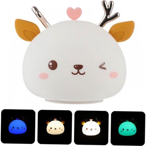 Veilleuse LED Cerf - 7 couleurs - Silicone doux au toucher - Veilleuse de chevet - Cadeau lumineux - Chambre d'enfant (rechargeable par USB) (1/5)