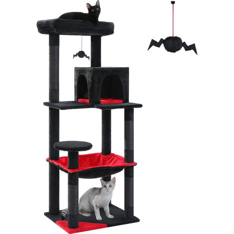 PAWZ Road Arbre à Chat en Bois, Tour de Chat Moderne, avec Griffoirs Sisal, Condo Confortable et Grand Hamac, 143cm, Noir (1/5)