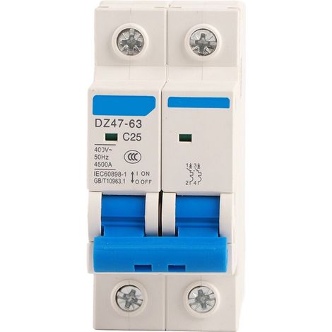 Disjoncteur Miniature Bipolaire avec Protection Différentielle, Modèle DZ47-63 (25A, 400VAC), Interrupteur Automatique pour Installation Électrique Résidentielle et Industrielle (1/4)