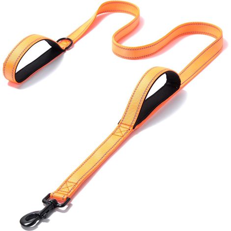 Laisse réfléchissante et résistante de 1,8 mètre avec double poignée, rembourrée, en nylon durable, pour chiens de grande et moyenne taille, orange. (1/5)