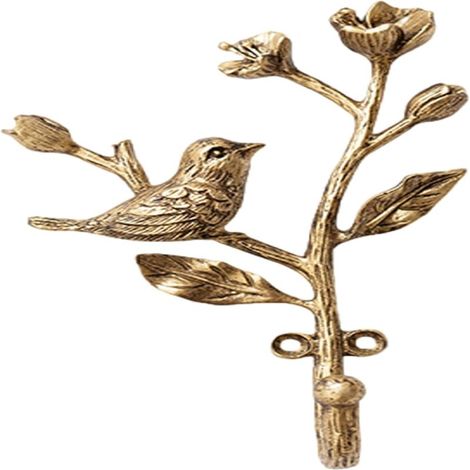 Gancio decorativo da parete vintage, in lega dorata, a forma di ramo, fiore o uccello.