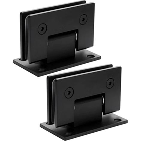 2 charnières de porte de douche, acier inoxydable noir, pour verre 8 à 12 mm, ouverture 90°, avec joints caoutchouc (1/5)
