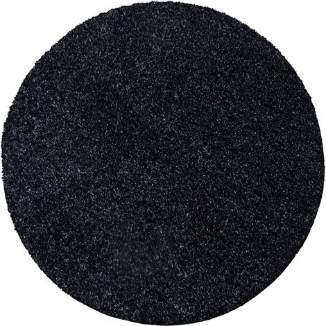 Tapis Rond Shaggy Uni Poils Longs Tapis Salon Chambre (Noir - 80x80cm) (1/5)