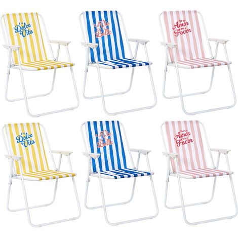 Lot de 6 Chaises Pliantes Extérieur Multicolore Rayures 44 x 52 x 75 cm Gain de Place - Livraison gratuite