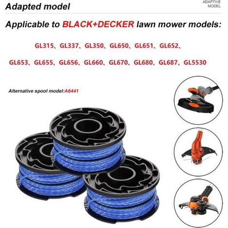 Bobines de rechange pour coupe-bordures Reflex Plus BLACK & DECKER A6441 - Lot de 3 (1/4)