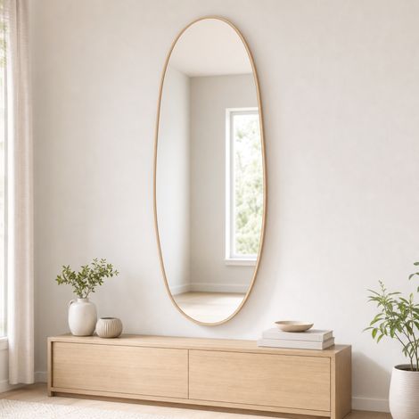 Miroir pleine longueur Nina Miroir mural organique avec cadre en aluminium aspect bois 65 × 150 cm (1/5)