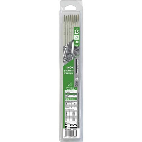 GYS – Électrode inox 316L lot de 10 Ø 2,5 mm – Rutilo-basique pour aciers inoxydables – Résistante à la corrosion saline – Soudage pétrochimique