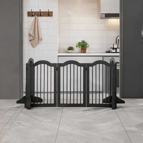 Barrière en bois massif pour chien 5 panneaux noire (1/5)
