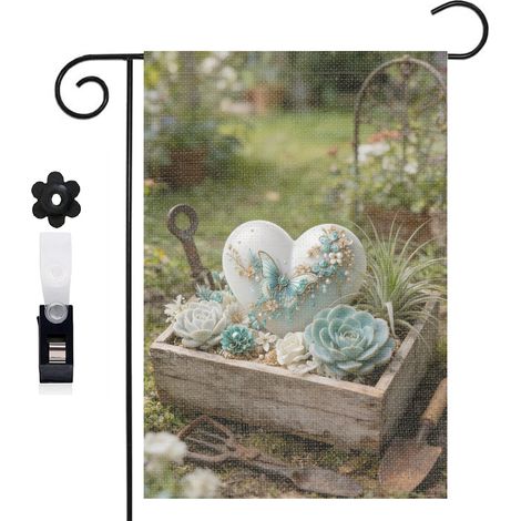 Drapeau vertical hortensias bleus et cœur floral 30 x 45 cm décoration saisonnière cour (1/5)