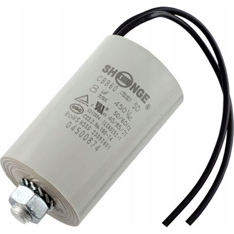 Condensateur de démarrage pour moteurs 8 µF 450 V CBB60 50/60 Hz avec câbles