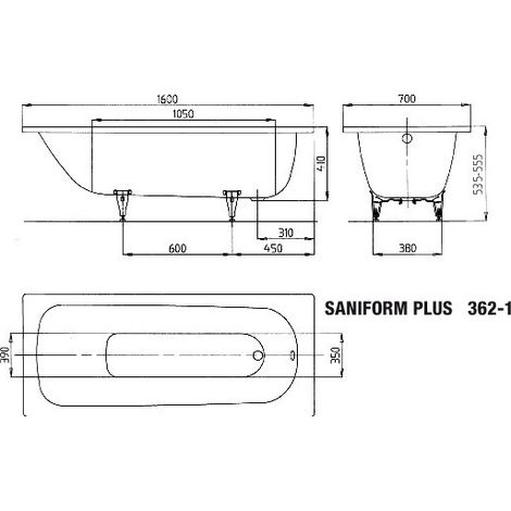 KALDEWEI 111700011001 BW SANIFORM PLUS Mod.362-1, 1600 x