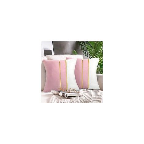 Housse de Coussin Épissage Velours Rose Moderne Coussin de Canapé Décoratif Ferme 45 x 45 cm Taie d'oreiller Lot de 2 Coutures en Cuir Doré Housse Coussin pour Canapé Chambre Salon Maison (1/5)