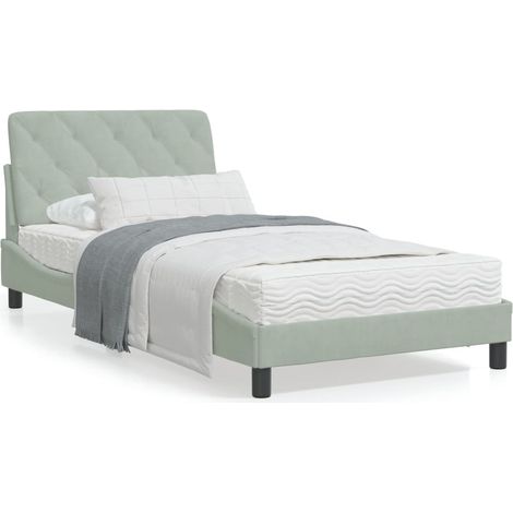 Cadre de lit avec tête de lit Gris clair 100x200 Velours (1/5)