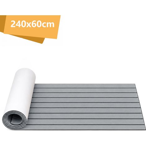 Jiubiaz Tappeto per Ponte Barca Autoadesivo, Rivestimento Pavimento in Schiuma EVA, Tappetino Effetto Teak per Barche, Yacht e Terrazze 240x60 cm Grigio (1/5)