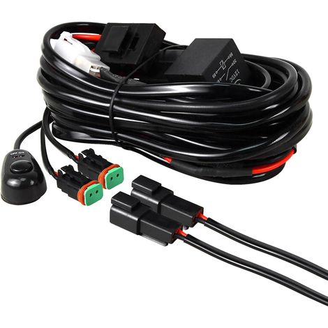 étanche Câblage à barres lumineuses Led Faisceau de Fil avec Relais et Interrupteur, Connecteur DT 18AWG 12V 40A 2 fil pour Rampe Barre Led, Voiture SUV ATV 4x4 Camion Tout-terrain - Modèle D (1/5)