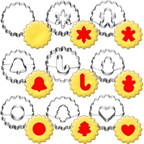 Lot de 9 emporte-pièces, acier inoxydable, formes Noël, biscuits, fruits, pain, enfants, pâtisserie
