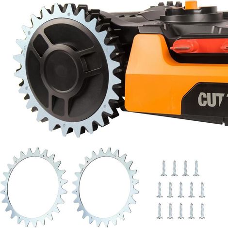 Paar Traktionsspikes aus Edelstahl, Ø 225 mm, kompatibel mit Worx Landroid L Modell, Mähroboter-Spikes mit 14 Schrauben für WR153E, WR155E, WR147E.1 und WR148E, zur Verbesserung der Traktion