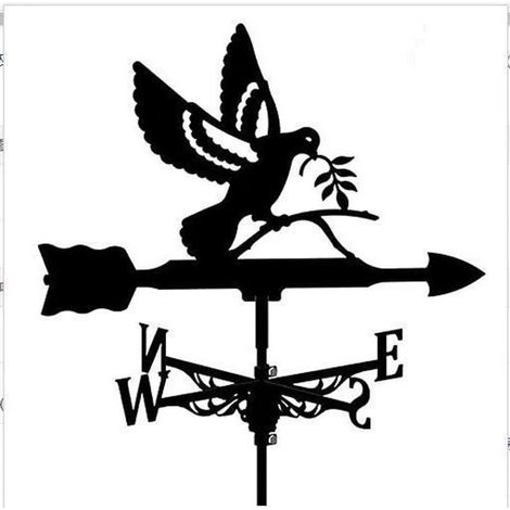 Girouette en métal, indicateur de direction du vent, instrument de mesure, installation sur toit, décoration extérieure pour jardin, ferme, cour, maison, grange, motif oiseau tenant une branche, noir (1/5)