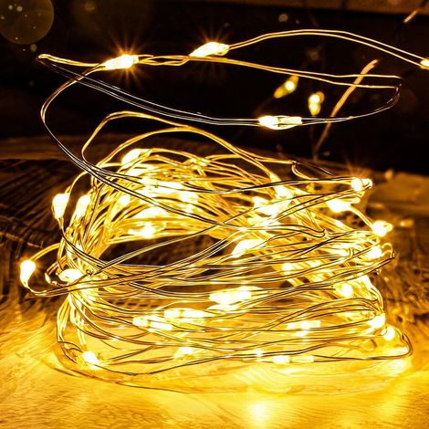 Guirlande jaune chaud, 50 LED, 8 modes d'éclairage, intérieur et extérieur, (5 m, 1 pièce, lumineuse) [ Classe énergétique A ] (1/5)