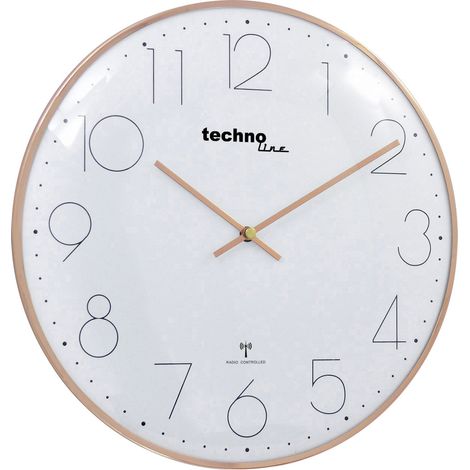 Techno Line WT 8235 gold optik Funk Wanduhr 350 mm x 25 mm Roségold