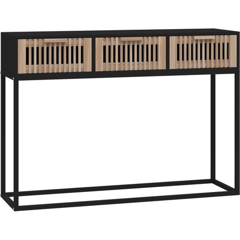 Table console，Table d'appoint，Bout de canapé，Meuble d'entrée noir 105x30x75 cm bois d'ingénierie et fer