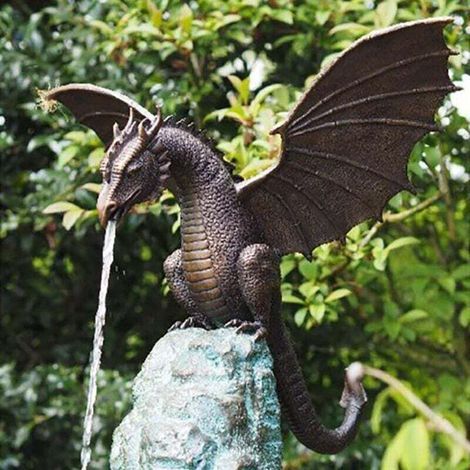 Tuserxln – Statue de dragon en résine 35 cm – Finition bronze résistante à la rouille – Ornement décoratif pour jardin et fontaine (1/5)