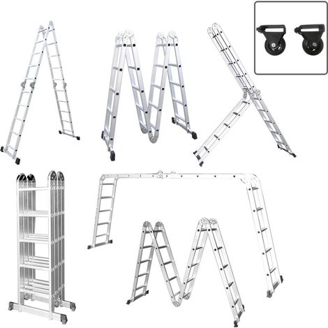 Échelle télescopique Échelle Pliant Multifonction5.56m 6 en 1 Pliable en Aluminium avec 2 Montants 4x5 Marches Résistante à 150kg HENGMEI-DOU