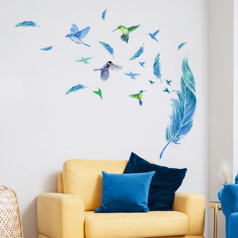 Autocollant Murale - Plume - PVC - Pour Decoration Interieur Salon Chambre Salle De Classe - 60 cm x 30 cm - 1 Unite (1/4)