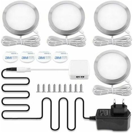 Faretto LED per armadio, faretto LED da interni, rotondo ultra sottile, luce bianca calda 3000K, per bagno, toilette, cucina, soggiorno, corridoio, confezione da 4 [Classe energetica A++] (1/5)