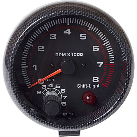 Tachymètre universel en fibre de carbone pour voiture, 3,75 pouces, lumière blanche de changement de vitesse 0-8000 tr/min (1/5)
